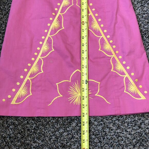 Lilly Pulitzer Dress 0 Strapless Lined Embroidered Pink Yellow Lined Embroidered - Picture 5 of 10